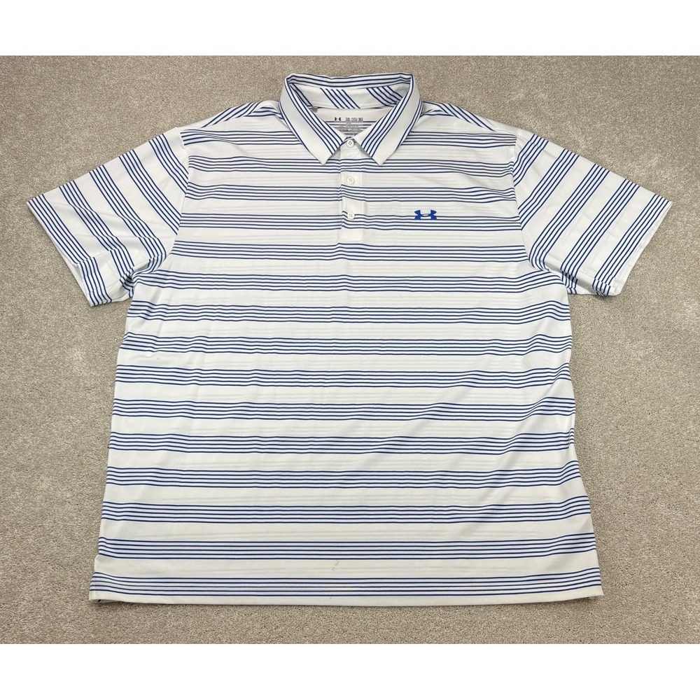 Under Armour Polo Shirt Mens 3XL Loose Fit  Performance HeatGear White Blue NWOT